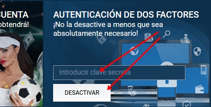 Desactivar la protección doble de 1xbet